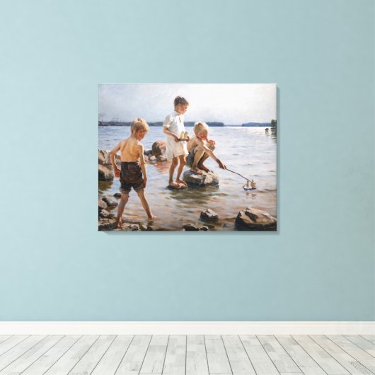 Albert Edelfelt - Boys spelen op de kust Canvas Afdruk (Insitu (Houten vloer))