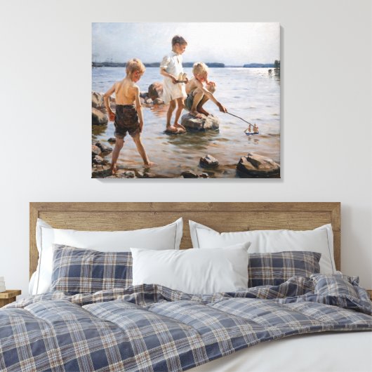 Albert Edelfelt - Boys spelen op de kust Canvas Afdruk (Insitu (Slaapkamer))