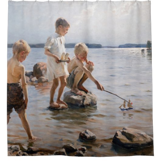 Albert Edelfelt - Boys spelen op de kust Douchegordijn (Voorkant)