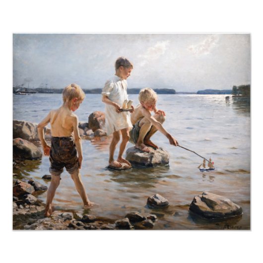 Albert Edelfelt - Boys spelen op de kust Foto Afdruk (Voorkant)