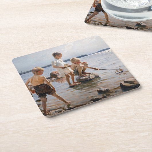 Albert Edelfelt - Boys spelen op de kust Kartonnen Onderzetters (Schuin)