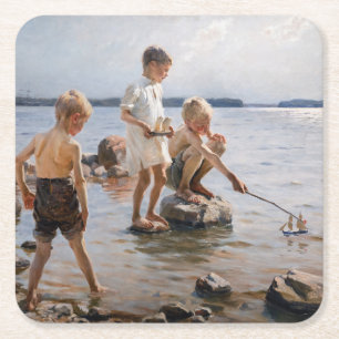 Albert Edelfelt - Boys spelen op de kust Kartonnen Onderzetters