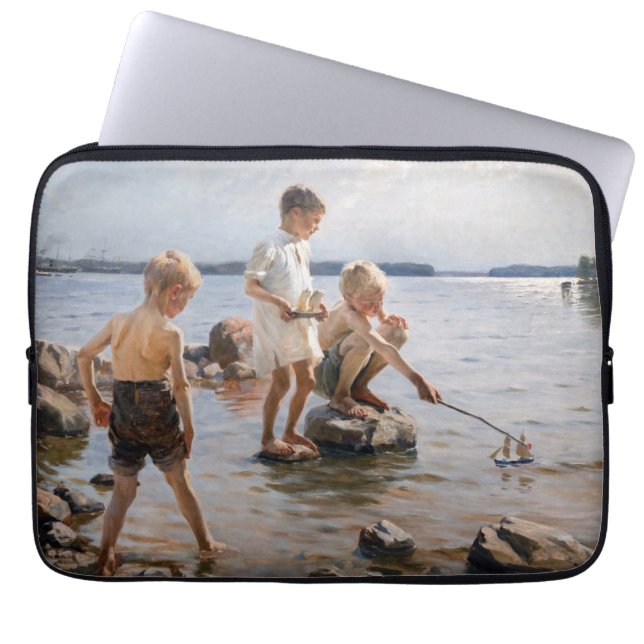 Albert Edelfelt - Boys spelen op de kust Laptop Sleeve (Voorkant)