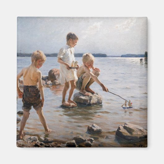 Albert Edelfelt - Boys spelen op de kust Magneet (Voorkant)
