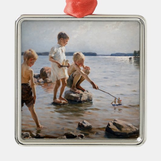 Albert Edelfelt - Boys spelen op de kust Metalen Ornament (Voorkant)