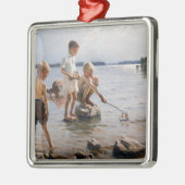 Albert Edelfelt - Boys spelen op de kust Metalen Ornament (Links)