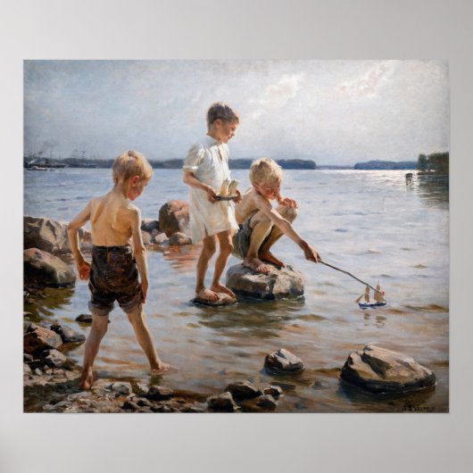 Albert Edelfelt - Boys spelen op de kust Poster (Voorkant)