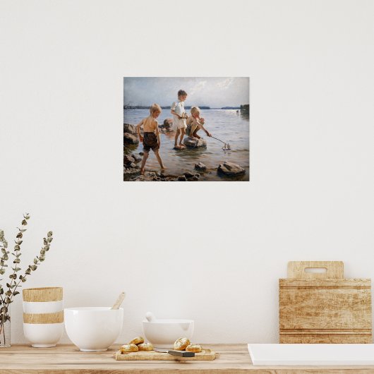 Albert Edelfelt - Boys spelen op de kust Poster (Keuken)
