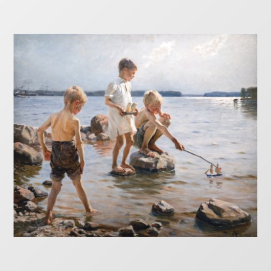 Albert Edelfelt - Boys spelen op de kust Raamsticker (Vel)