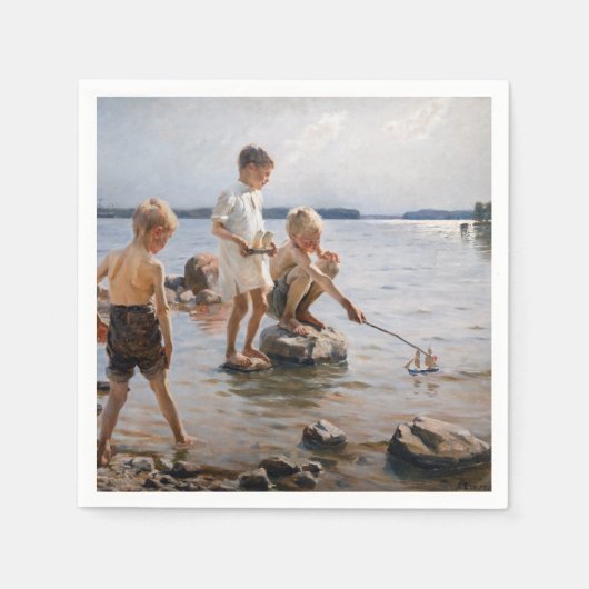 Albert Edelfelt - Boys spelen op de kust Servet (Voorkant)
