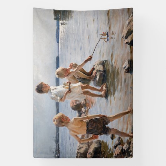 Albert Edelfelt - Boys spelen op de kust Spandoek (Verticaal)