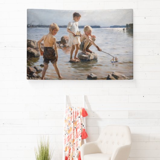 Albert Edelfelt - Boys spelen op de kust Spandoek (Insitu)