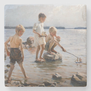 Albert Edelfelt - Boys spelen op de kust Stenen Onderzetter