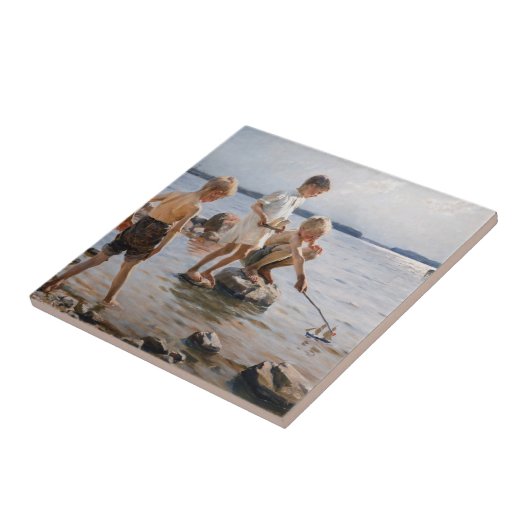 Albert Edelfelt - Boys spelen op de kust Tegeltje (Zijkant)