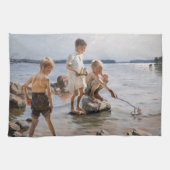 Albert Edelfelt - Boys spelen op de kust Theedoek (Horizontaal)