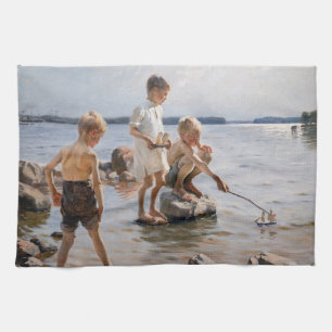 Albert Edelfelt - Boys spelen op de kust Theedoek