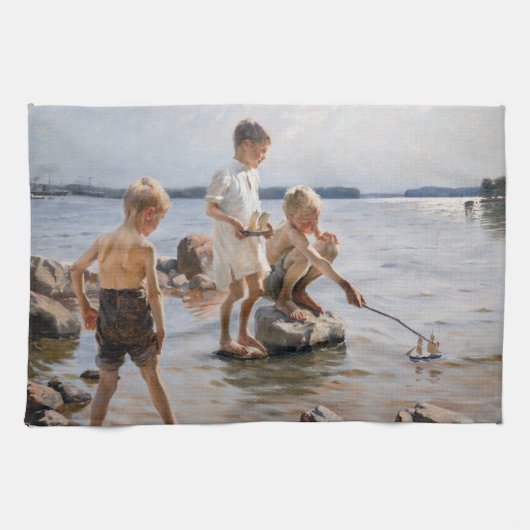 Albert Edelfelt - Boys spelen op de kust Theedoek (Horizontaal)