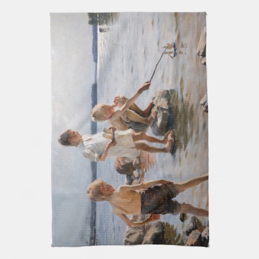 Albert Edelfelt - Boys spelen op de kust Theedoek (Verticaal)