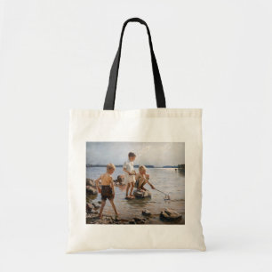 Albert Edelfelt - Boys spelen op de kust Tote Bag