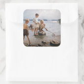 Albert Edelfelt - Boys spelen op de kust Vierkante Sticker (Tas)