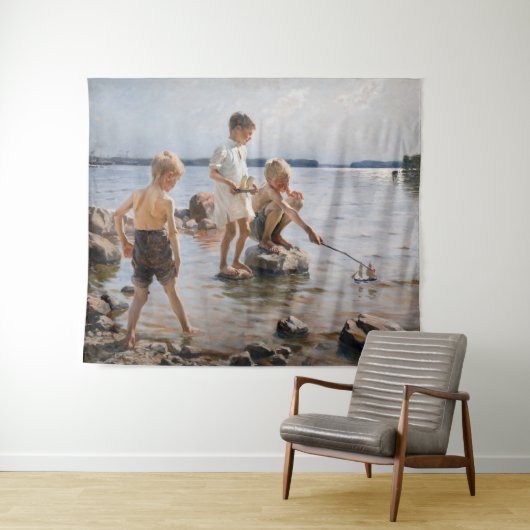 Albert Edelfelt - Boys spelen op de kust Wandkleed (In Situ (horizontaal))