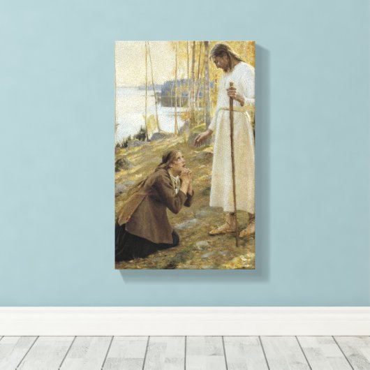 Albert Edelfelt - Christus en Mary Magdalene Canvas Afdruk (Insitu (Houten vloer))