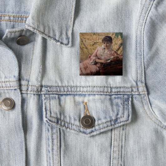 Albert Edelfelt - De leesparisienne Vierkante Button 5,1 Cm (In situ)