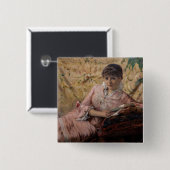 Albert Edelfelt - De leesparisienne Vierkante Button 5,1 Cm (Voorkant /achterkant)