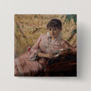 Albert Edelfelt - De leesparisienne Vierkante Button 5,1 Cm