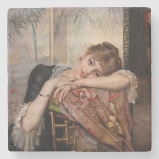Albert Edelfelt - De Parisienne/Virginie Stenen Onderzetter (Voorkant)