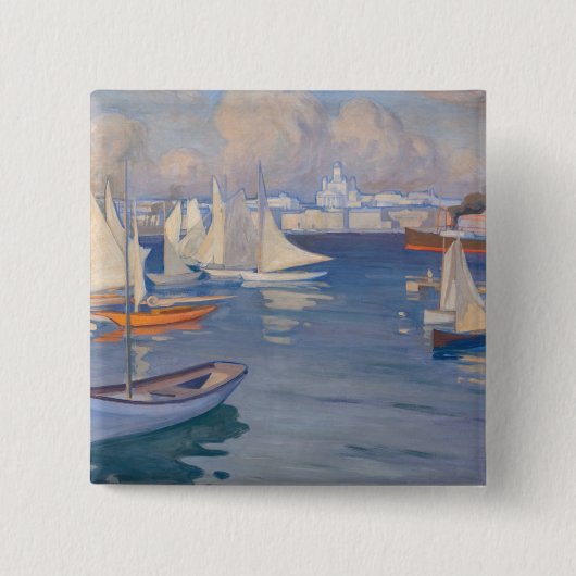 Albert Edelfelt - Harbour in Helsinki Vierkante Button 5,1 Cm (Voorkant)