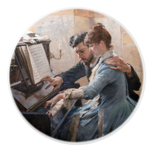 Albert Edelfelt - Het spelen van de Piano Keramische Knop (Voorkant)