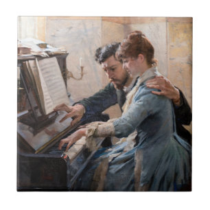 Albert Edelfelt - Het spelen van de Piano Tegeltje