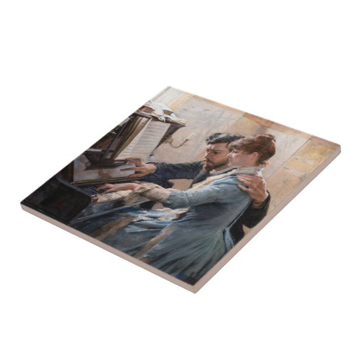 Albert Edelfelt - Het spelen van de Piano Tegeltje (Zijkant)