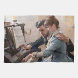 Albert Edelfelt - Het spelen van de Piano Theedoek