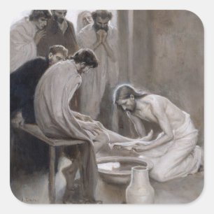 Albert Edelfelt - Jesus Washing Feet of Disciples Vierkante Sticker