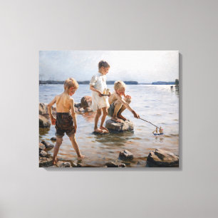 Albert Edelfelt - Jongens spelen op de oever Canvas Afdruk