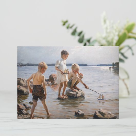 Albert Edelfelt - Jongens spelen op de Shore Invit Bedankkaart (Staand voorkant)