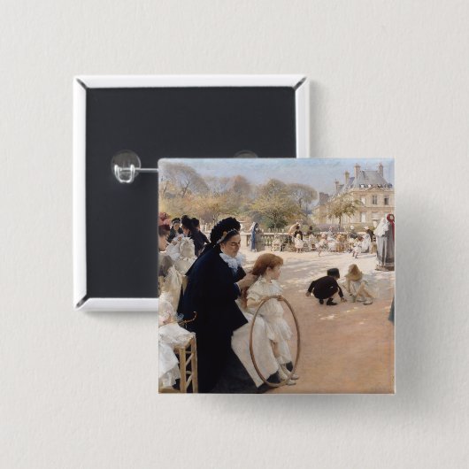 Albert Edelfelt - Luxemburgse tuinen, Parijs Vierkante Button 5,1 Cm (Voorkant /achterkant)