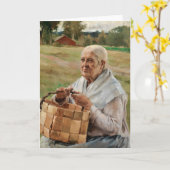 Albert Edelfelt - Oude vrouw met een plint mandje Kaart (Gele Bloem)