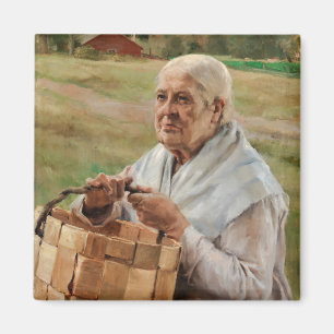 Albert Edelfelt - Oude vrouw met een plint mandje Magneet