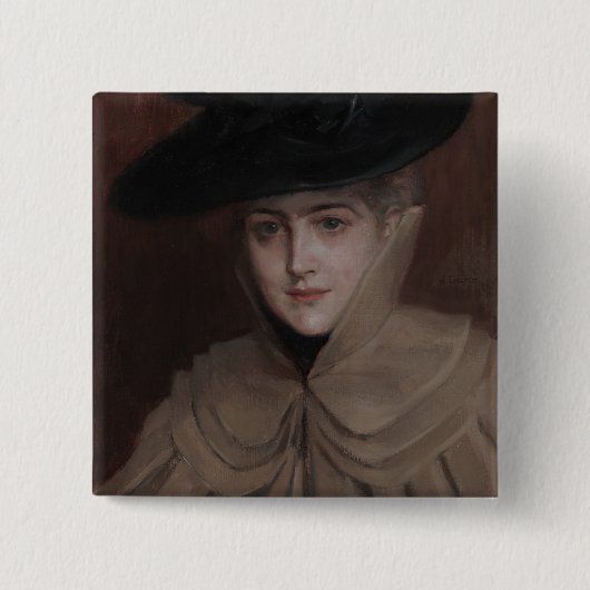 Albert Edelfelt - Portret van een jonge vrouw Vierkante Button 5,1 Cm (Voorkant)
