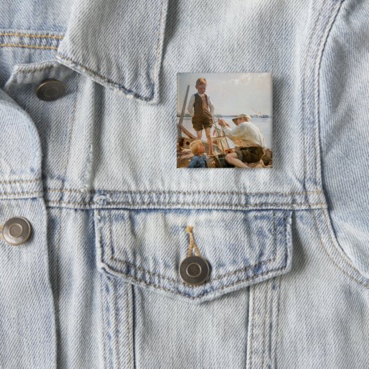 Albert Edelfelt - Scheepsbouwers Vierkante Button 5,1 Cm (In situ)