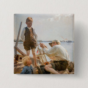 Albert Edelfelt - Scheepsbouwers Vierkante Button 5,1 Cm
