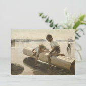 Albert Edelfelt - Twee Jongens op een Boomstam Bedankkaart (Staand voorkant)