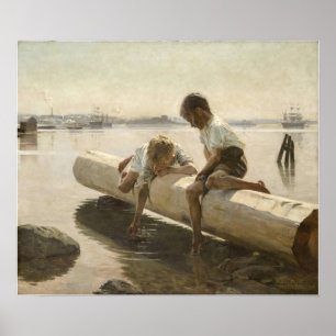 Albert Edelfelt - Twee jongens op een boomstam Poster