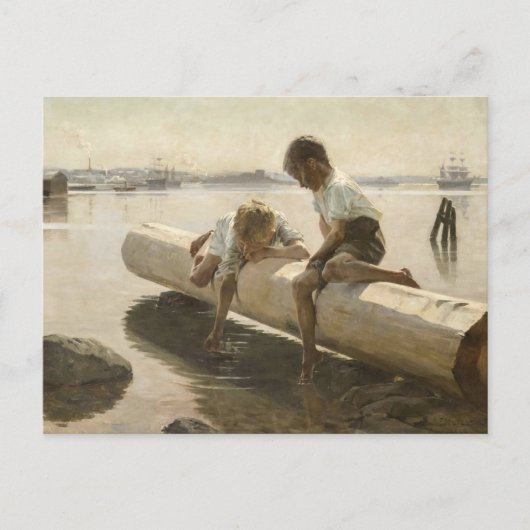 Albert Edelfelt - Twee jongens op een log Briefkaart (Voorkant)