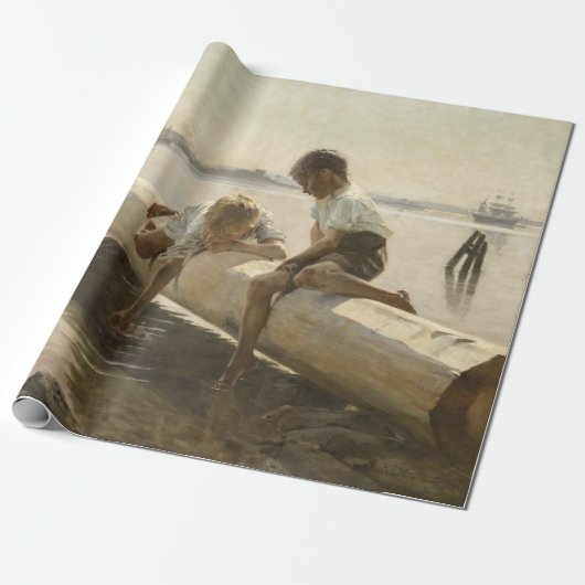 Albert Edelfelt - Twee jongens op een log Cadeaupapier (Uitgerold)