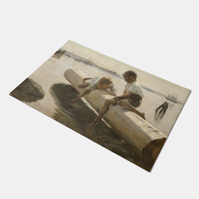 Albert Edelfelt - Twee jongens op een log Deurmat (Schuin)