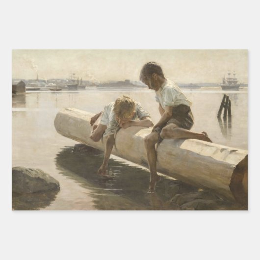 Albert Edelfelt - Twee jongens op een log Inpakpapier Vel (Voorkant 2)
